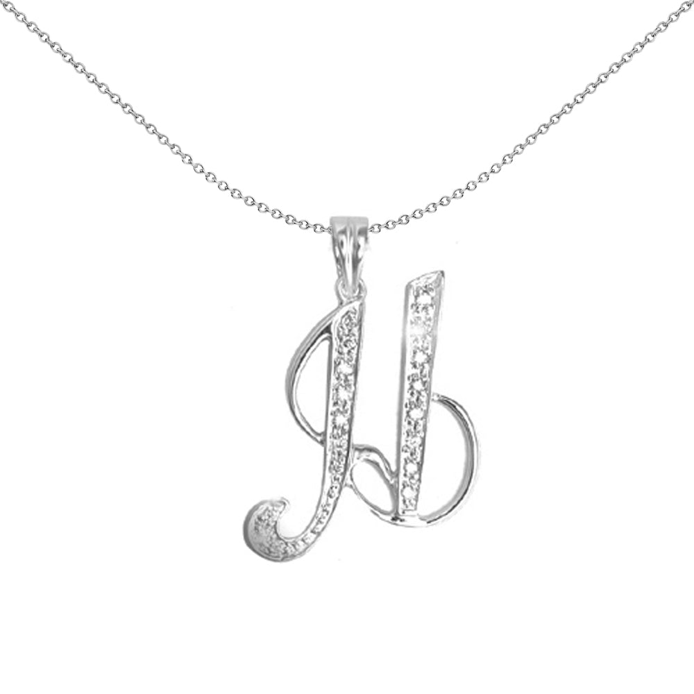 9ct White Gold  Diamond Script Initial ID Charm Pendant Letter H - 9P060-H