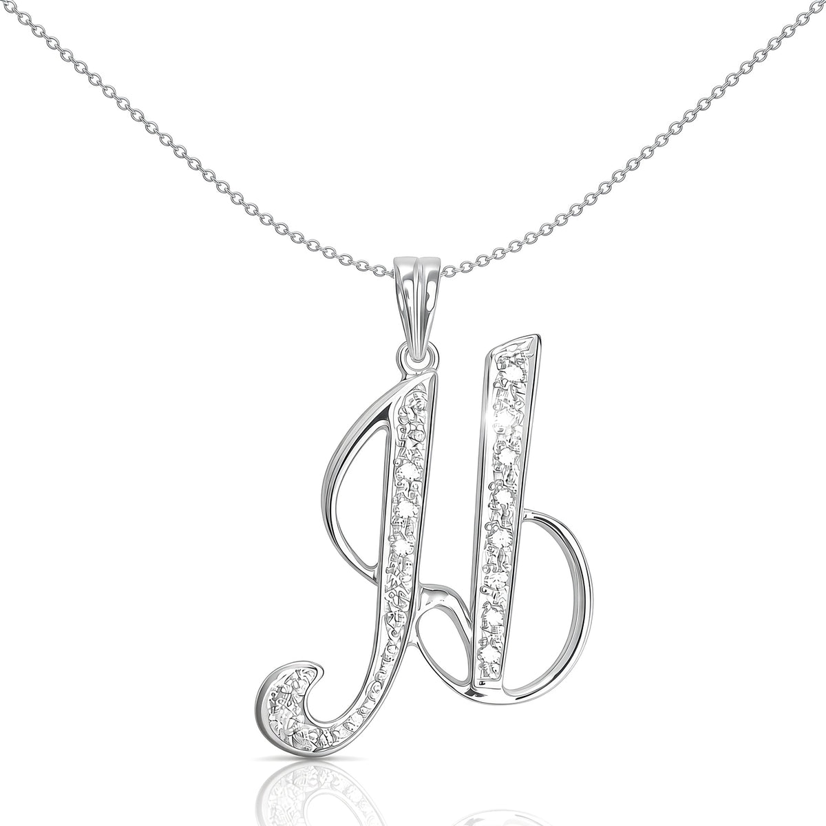 9ct White Gold  Diamond Script Initial ID Charm Pendant Letter H - 9P060-H