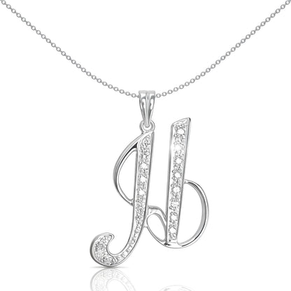 9ct White Gold  Diamond Script Initial ID Charm Pendant Letter H - 9P060-H