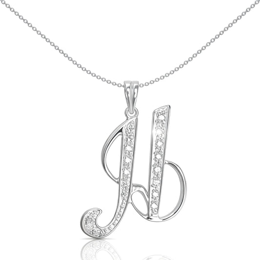 9ct White Gold  Diamond Script Initial ID Charm Pendant Letter H - 9P060-H