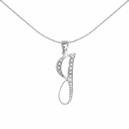 9ct White Gold  Diamond Script Initial ID Charm Pendant Letter J - 9P060-J