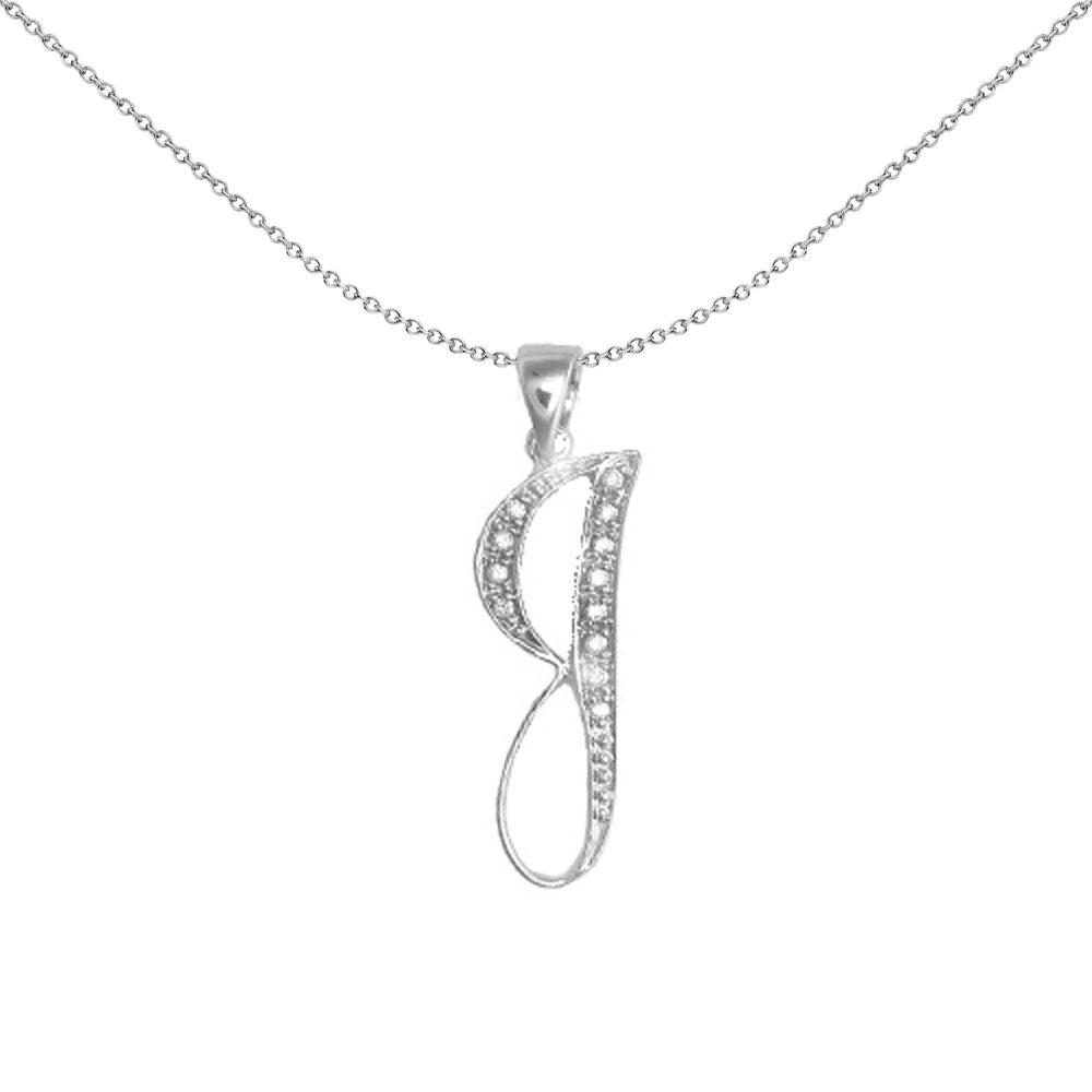 9ct White Gold  Diamond Script Initial ID Charm Pendant Letter J - 9P060-J