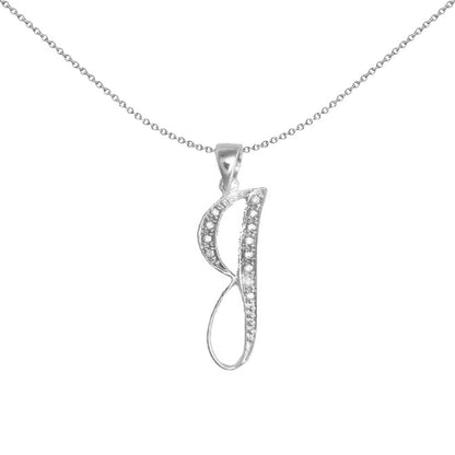 9ct White Gold  Diamond Script Initial ID Charm Pendant Letter J - 9P060-J