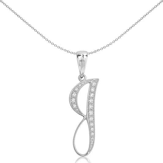9ct White Gold  Diamond Script Initial ID Charm Pendant Letter J - 9P060-J