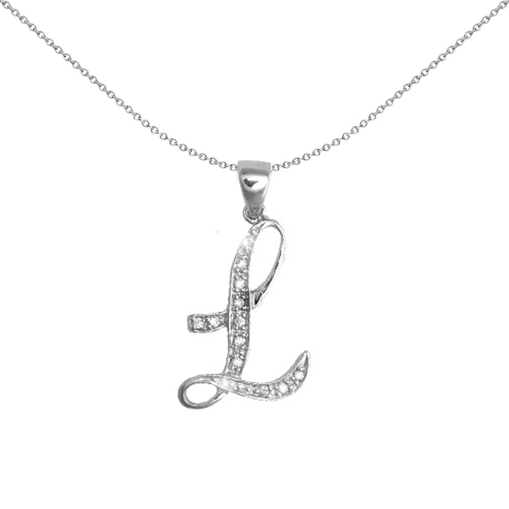 9ct White Gold  Diamond Script Initial ID Charm Pendant Letter L - 9P060-L