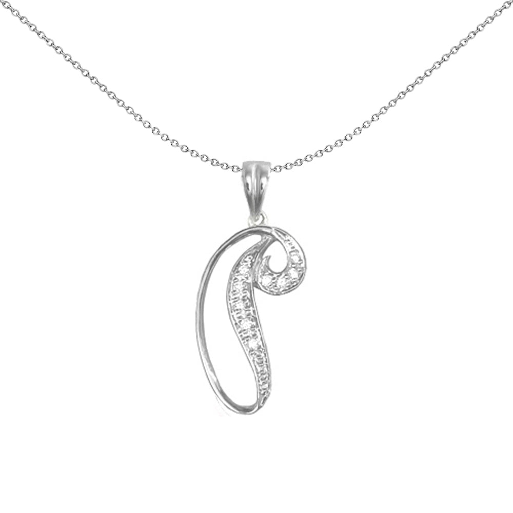 9ct White Gold  Diamond Script Initial ID Charm Pendant Letter P - 9P060-P