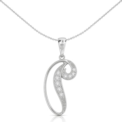 9ct White Gold  Diamond Script Initial ID Charm Pendant Letter P - 9P060-P