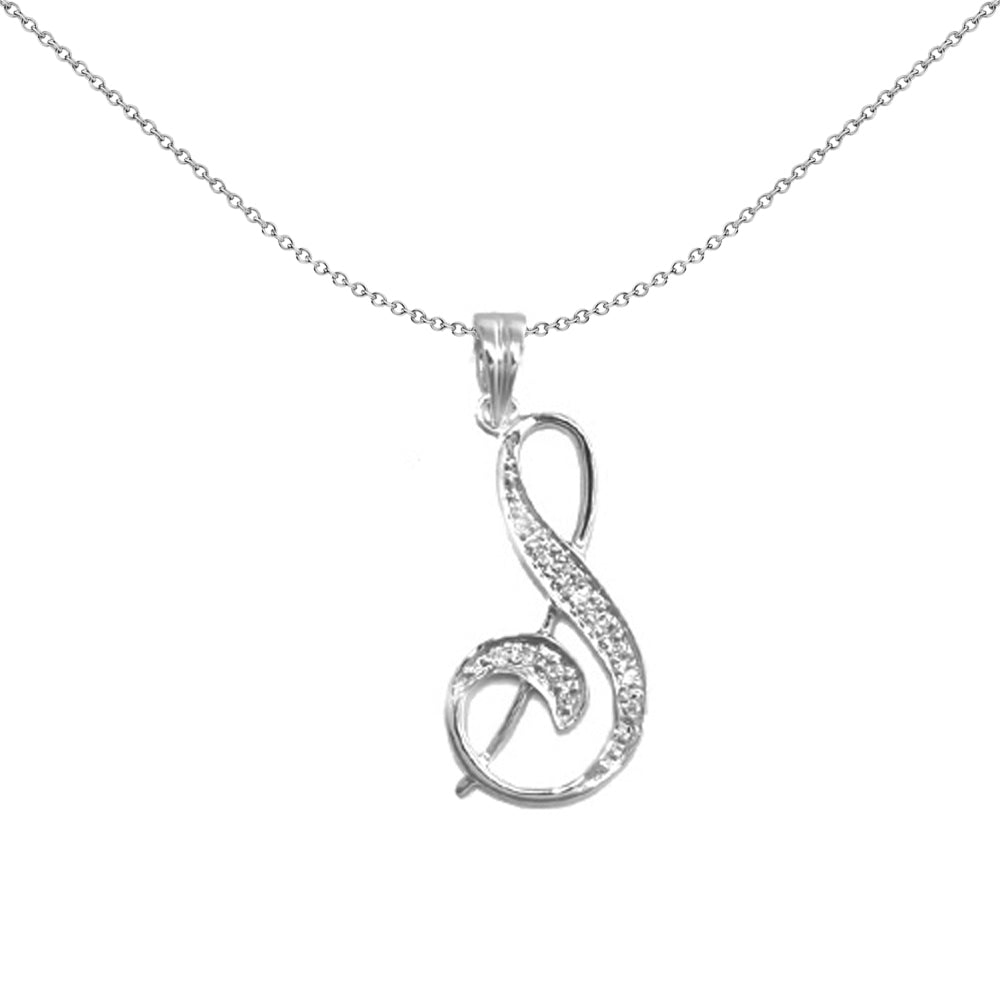 9ct White Gold  Diamond Script Initial ID Charm Pendant Letter S - 9P060-S