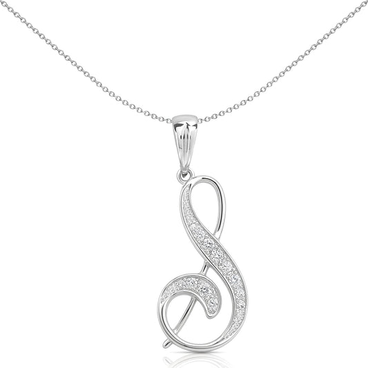 9ct White Gold  Diamond Script Initial ID Charm Pendant Letter S - 9P060-S