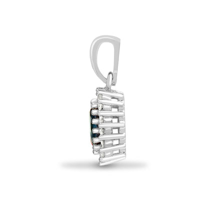 9ct White Gold  Diamond Blue Sapphire Royal Cluster Pendant - 9P063