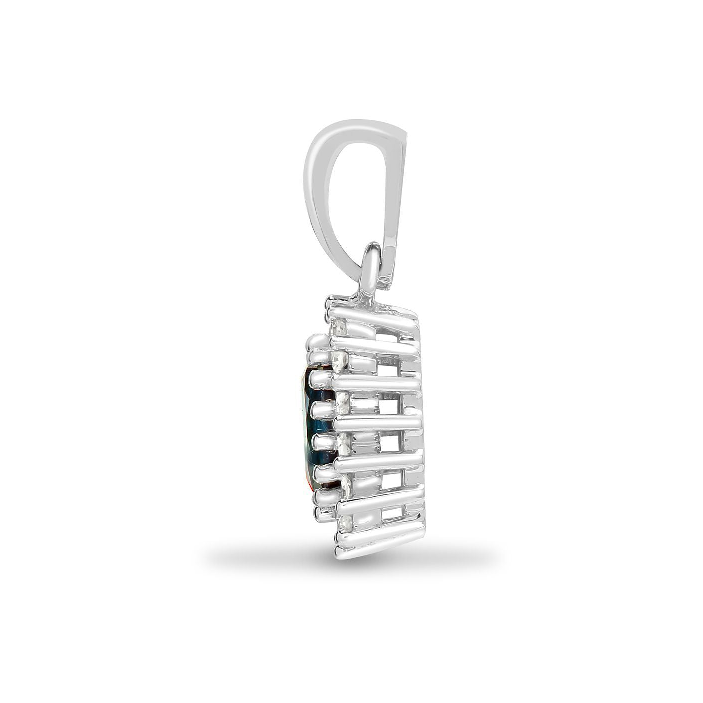 9ct White Gold  Diamond Blue Sapphire Royal Cluster Pendant - 9P063