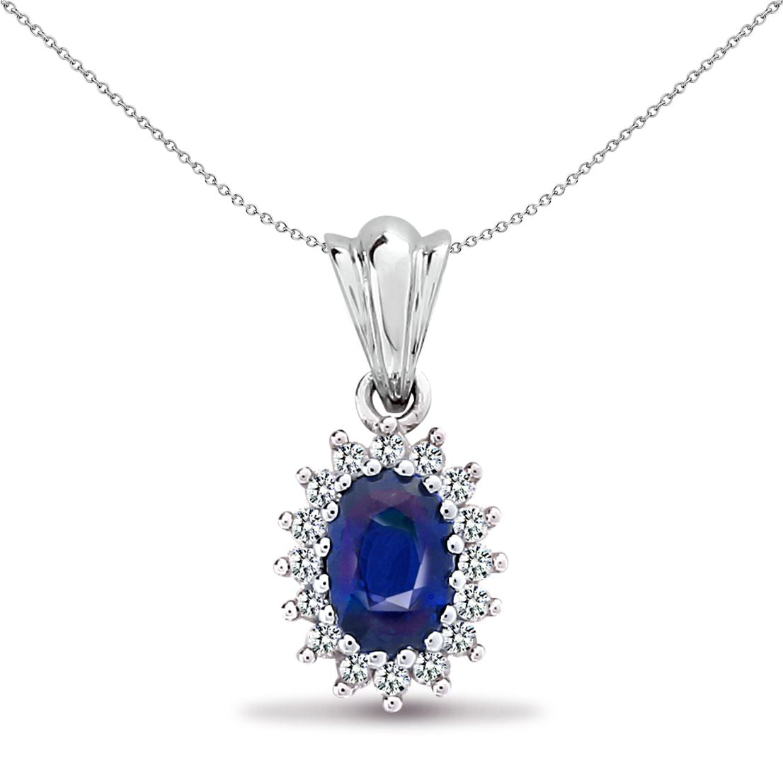 9ct White Gold  Diamond Blue Sapphire Royal Cluster Pendant - 9P063
