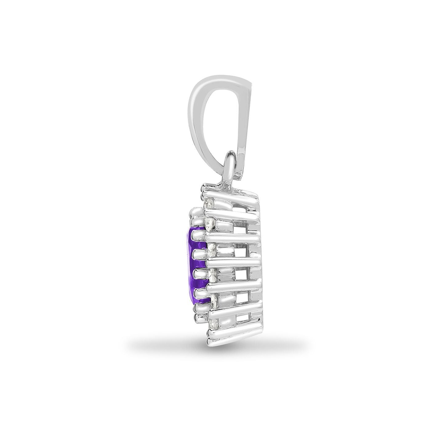 9ct White Gold  Diamond Purple Amethyst Royal Cluster Pendant - 9P064
