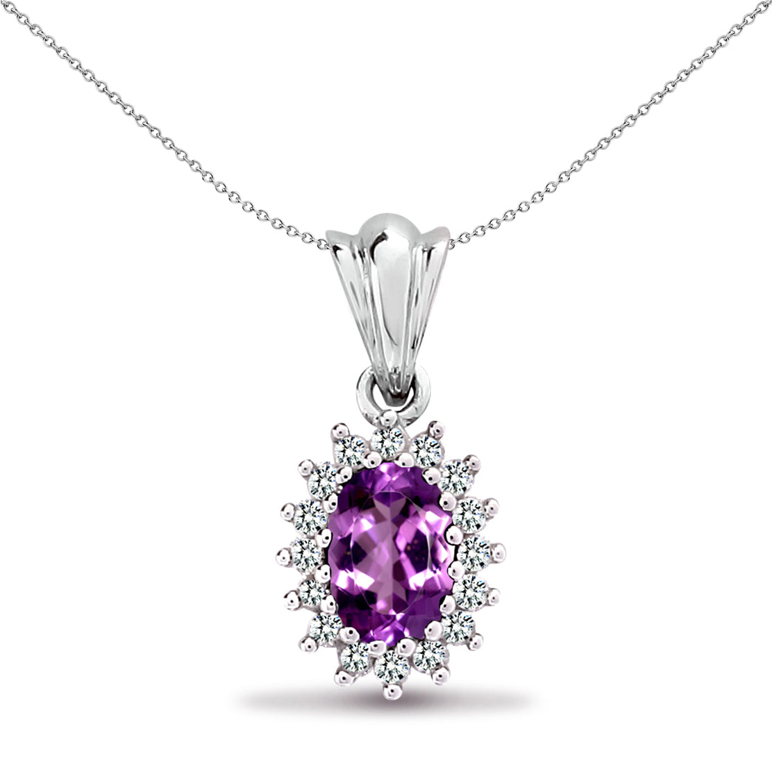 9ct White Gold  Diamond Purple Amethyst Royal Cluster Pendant - 9P064