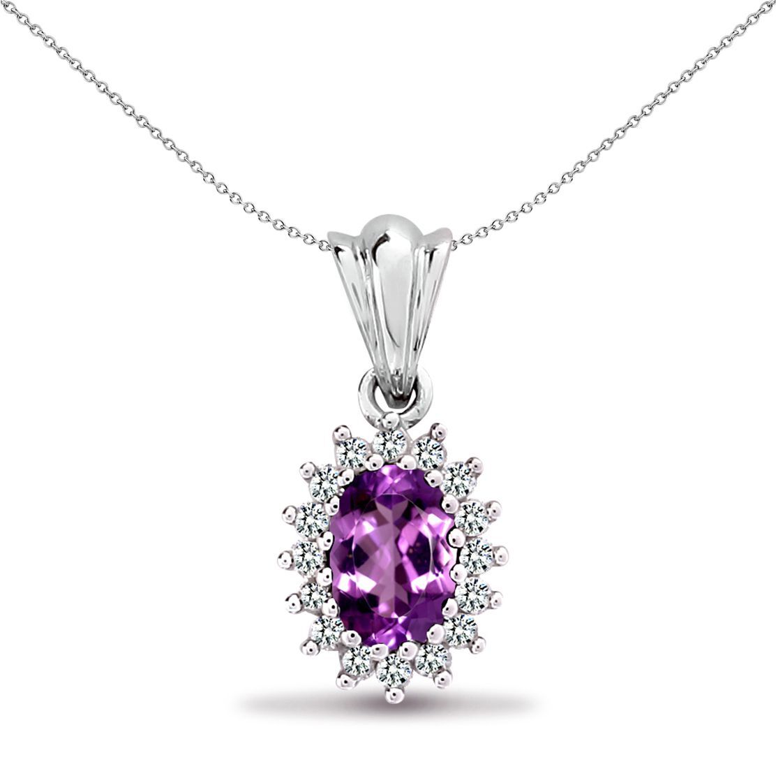 9ct White Gold  Diamond Purple Amethyst Royal Cluster Pendant - 9P064