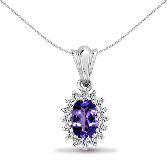 9ct White Gold Diamond Lilac Tanzanite Royal Cluster Pendant - 9P065