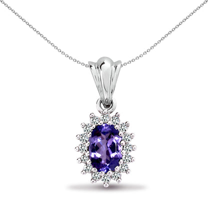 9ct White Gold  Diamond Lilac Tanzanite Royal Cluster Pendant - 9P065