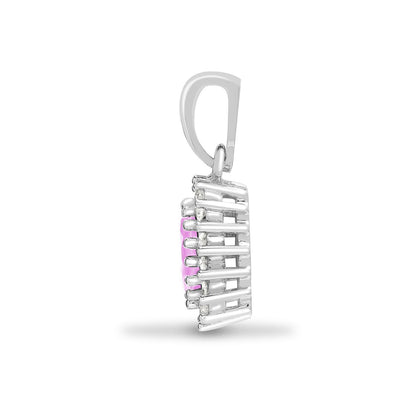 9ct White Gold  Diamond Pink Sapphire Royal Cluster Pendant - 9P066