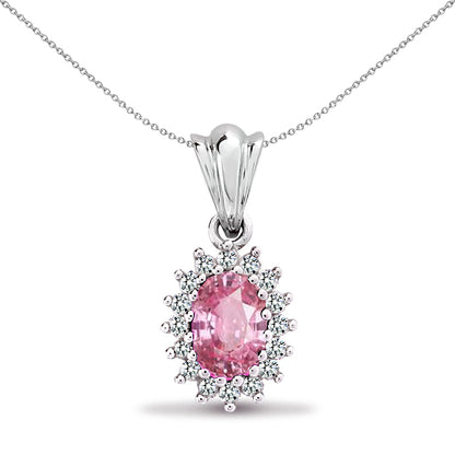 9ct White Gold  Diamond Pink Sapphire Royal Cluster Pendant - 9P066