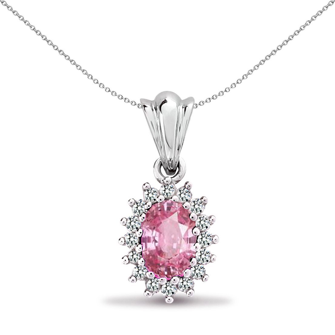 9ct White Gold  Diamond Pink Sapphire Royal Cluster Pendant - 9P066