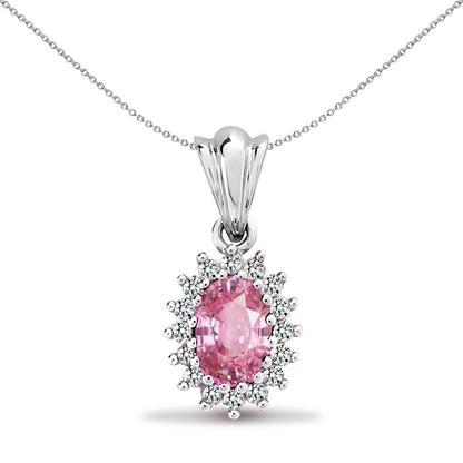 9ct White Gold  Diamond Pink Sapphire Royal Cluster Pendant - 9P066