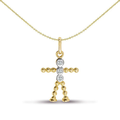9ct Gold  0.05ct Diamond Corndolly Boy Stick Man Figure Charm Pendant - 9P077