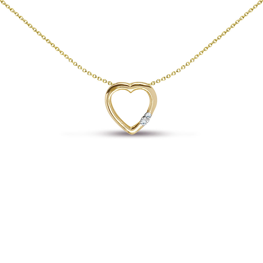 9ct Gold  0.01ct Diamond Tiny Dainty Love Heart Charm Pendant - 9P078