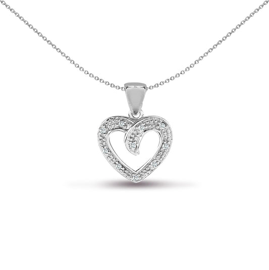 9ct White Gold  0.05ct Diamond Arrow Love Heart Charm Pendant - 9P079