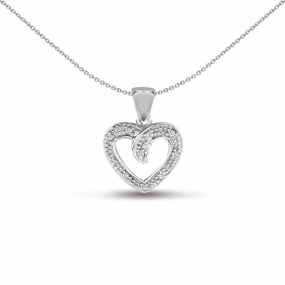 9ct White Gold  0.05ct Diamond Arrow Love Heart Charm Pendant - 9P079