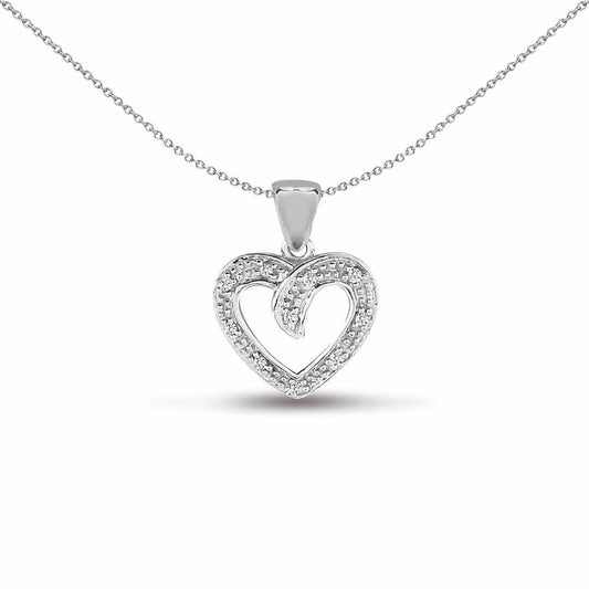 9ct White Gold  0.05ct Diamond Arrow Love Heart Charm Pendant - 9P079