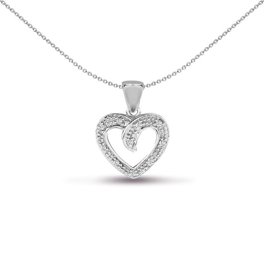 9ct White Gold  0.05ct Diamond Arrow Love Heart Charm Pendant - 9P079