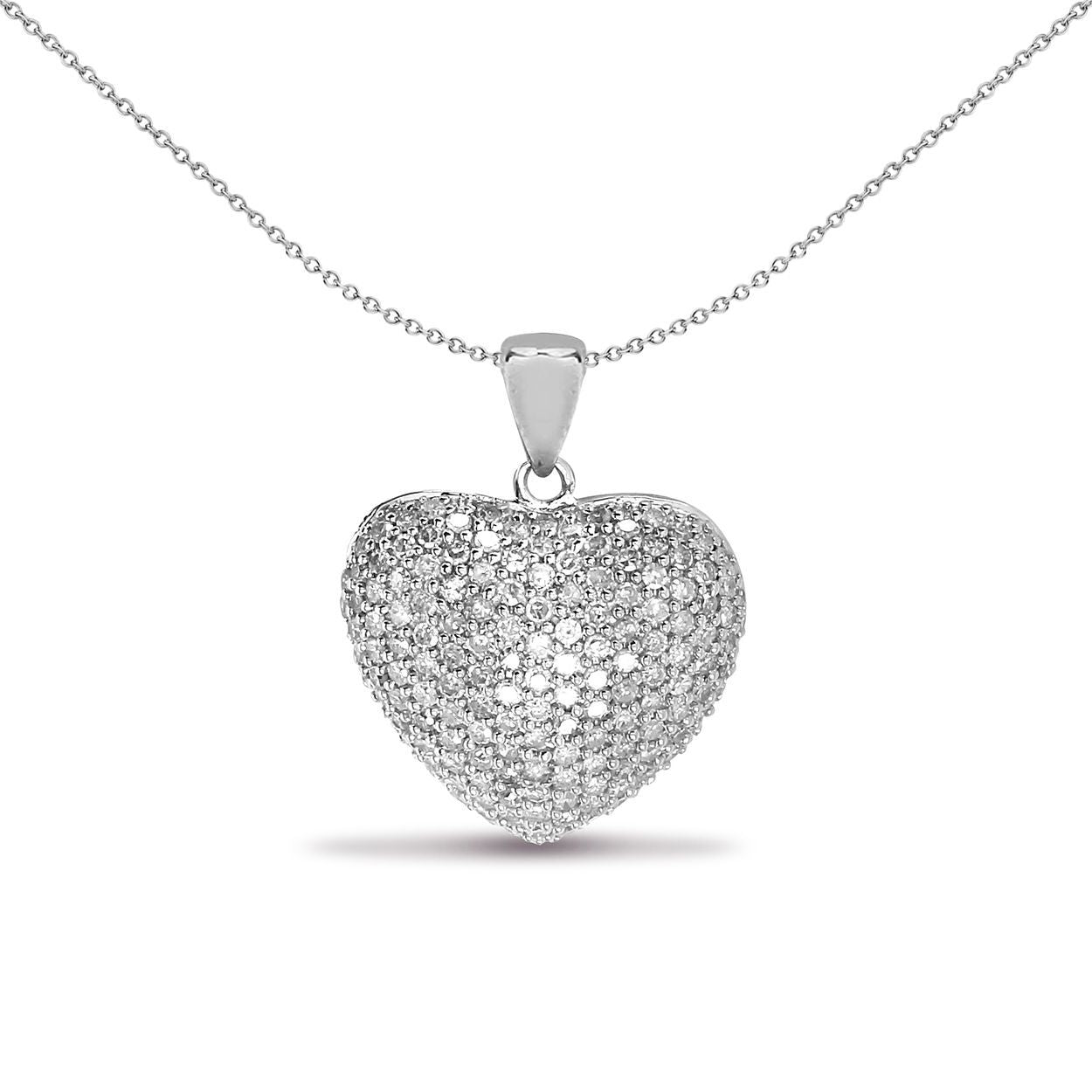 9ct White Gold  1ct Diamond Love Heart Charm Pendant - 9P083