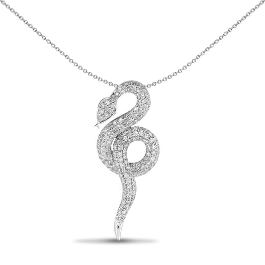 9ct White Gold  0.86ct Diamond Curled Snake Charm Pendant - 9P091