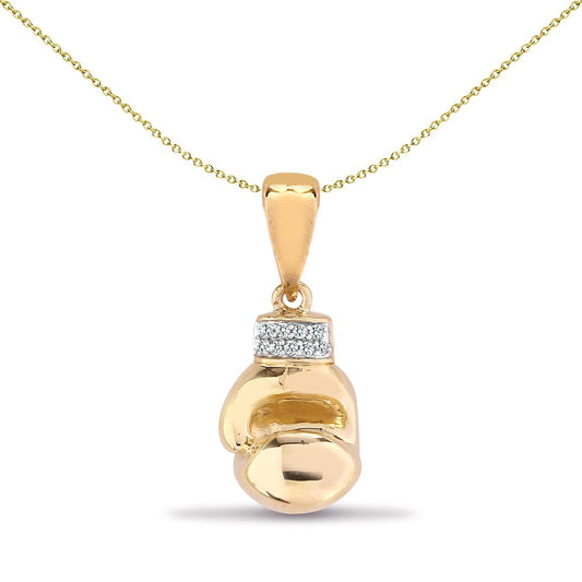 Mens 9ct Gold  0.06ct Diamond Boxing Glove Charm Pendant - 9P092