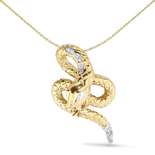 9ct Gold  0.1ct Diamond Viper Rattlesnake Charm Pendant - 9P095