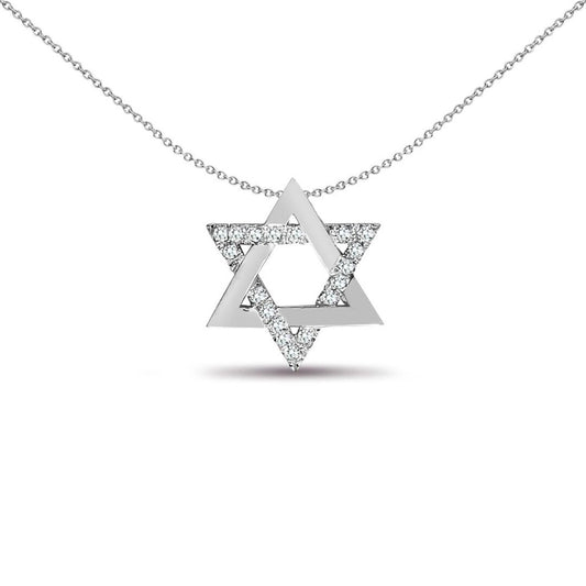 9ct White Gold  0.1ct Diamond Magen David Star Charm Pendant - 9P097