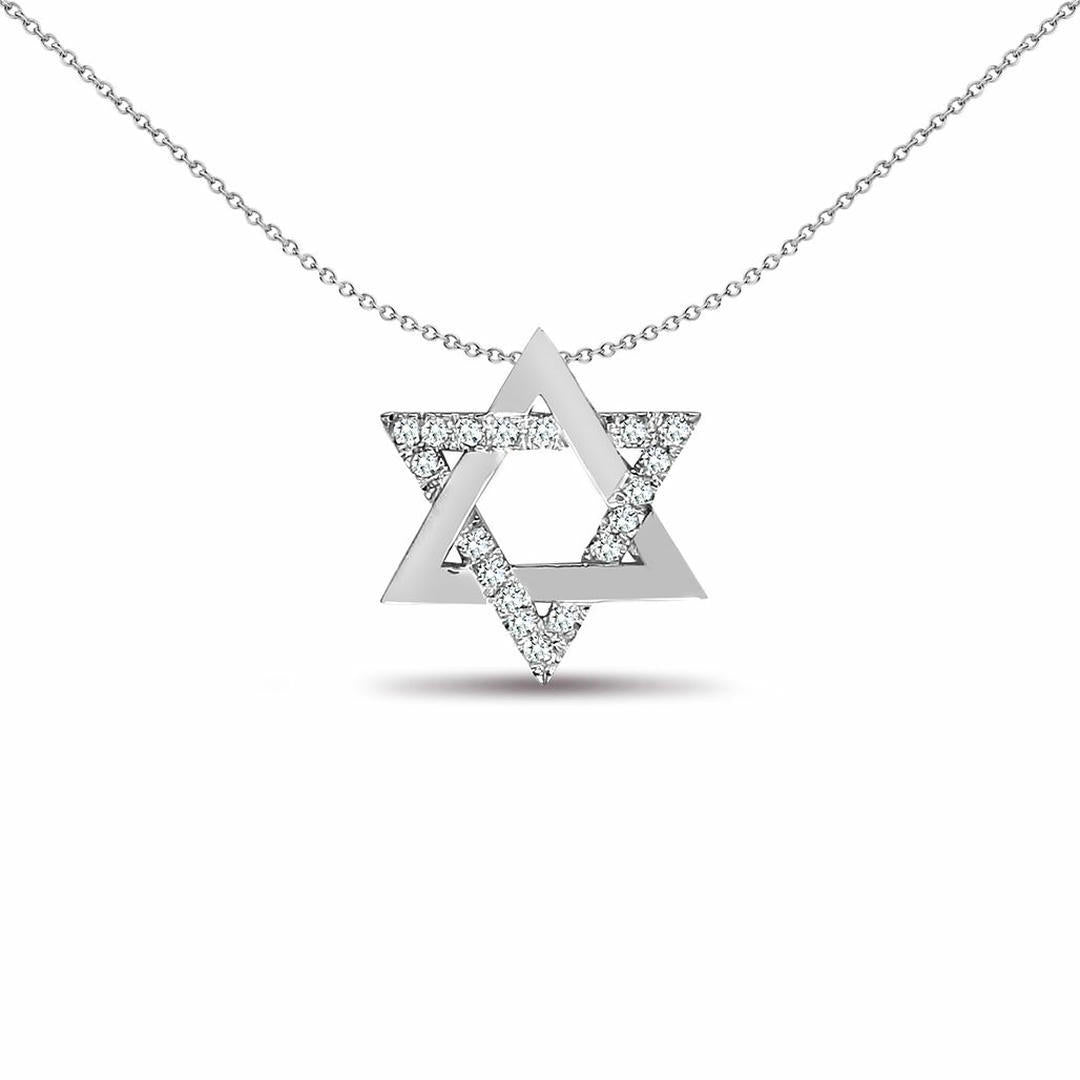 9ct White Gold  0.1ct Diamond Magen David Star Charm Pendant - 9P097