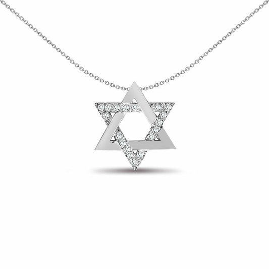 9ct White Gold  0.1ct Diamond Magen David Star Charm Pendant - 9P097