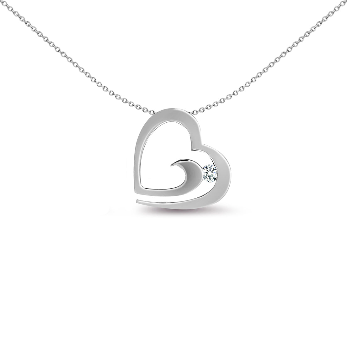 9ct White Gold  0.04ct Diamond Love Heart Charm Pendant - 9P098
