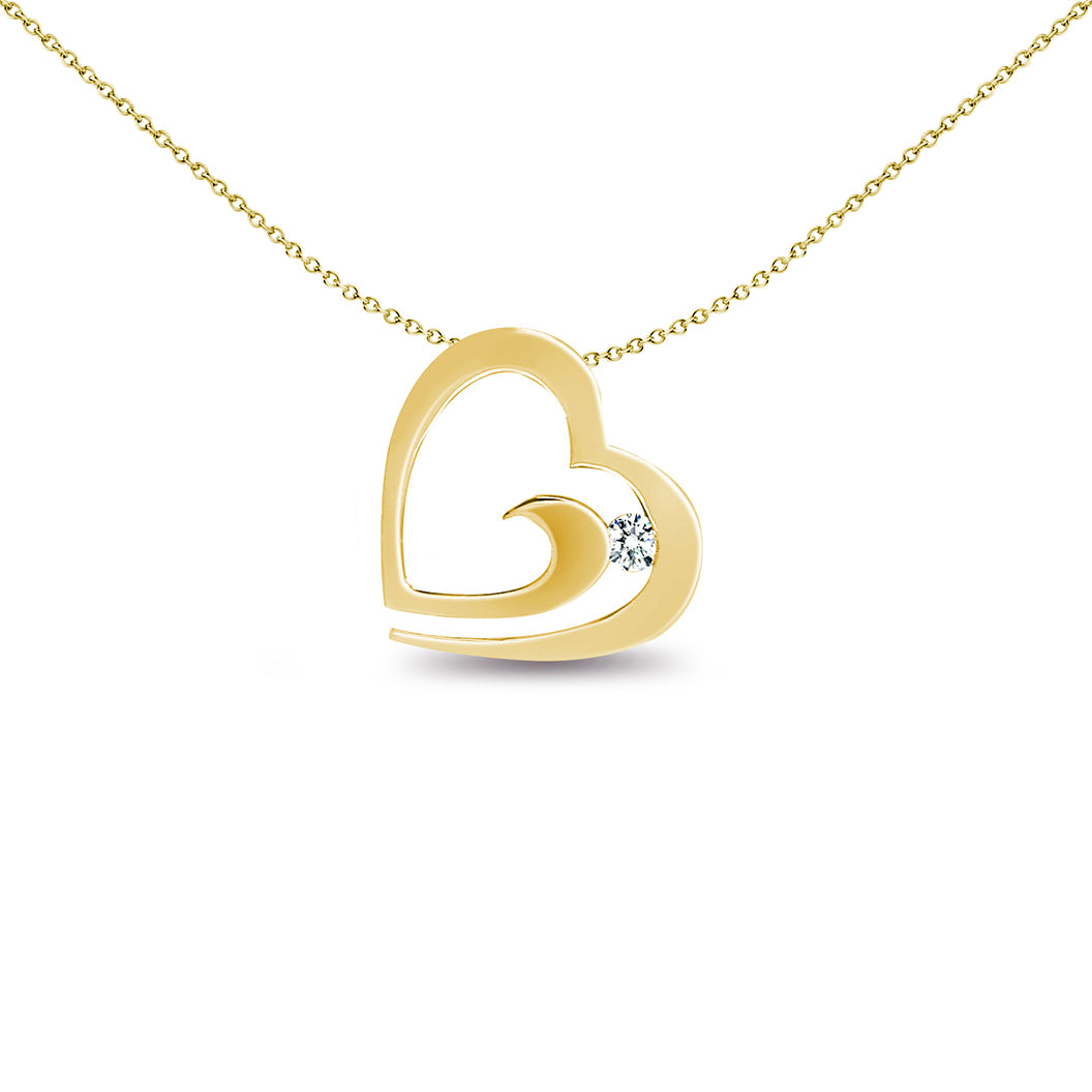 9ct Gold  0.04ct Diamond Love Heart Charm Pendant - 9P099