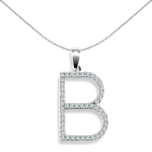 9ct White Gold  Diamond Block Initial ID Charm Pendant Letter B - 9P105-B