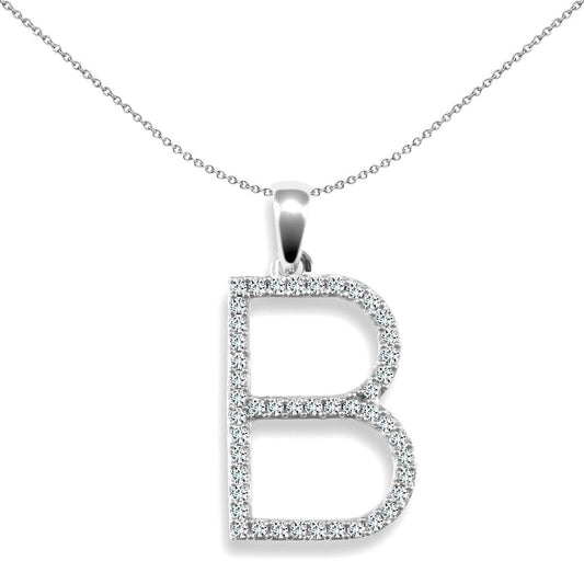 9ct White Gold Diamond Block Initial ID Charm Pendant Letter B - 9P105-B