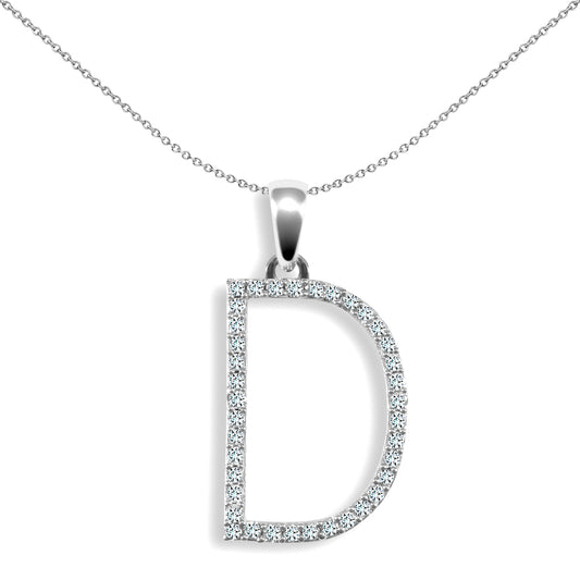 9ct White Gold  Diamond Block Initial ID Charm Pendant Letter D - 9P105-D
