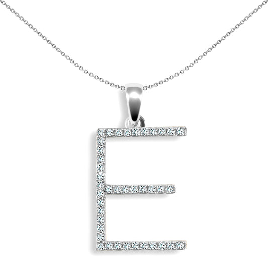 9ct White Gold  Diamond Block Initial ID Charm Pendant Letter E - 9P105-E