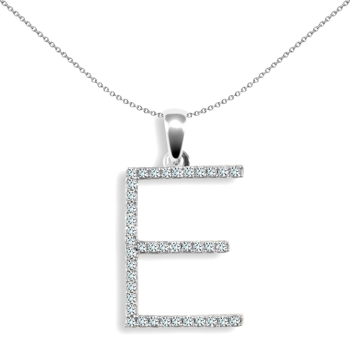 9ct White Gold  Diamond Block Initial ID Charm Pendant Letter E - 9P105-E