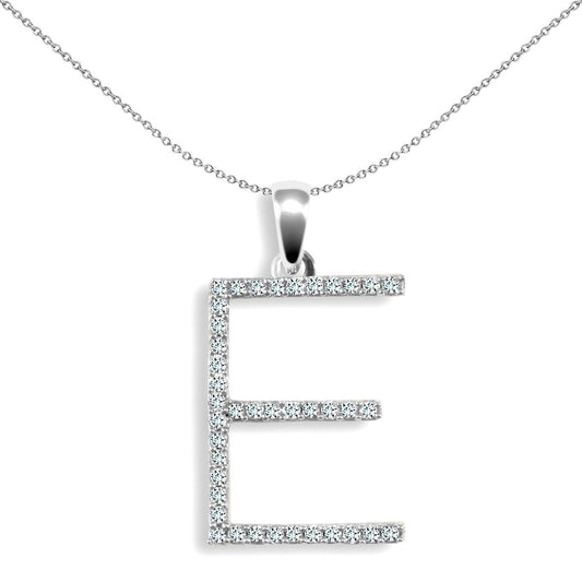 9ct White Gold Diamond Block Initial ID Charm Pendant Letter E - 9P105-E