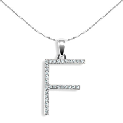 9ct White Gold  Diamond Block Initial ID Charm Pendant Letter F - 9P105-F