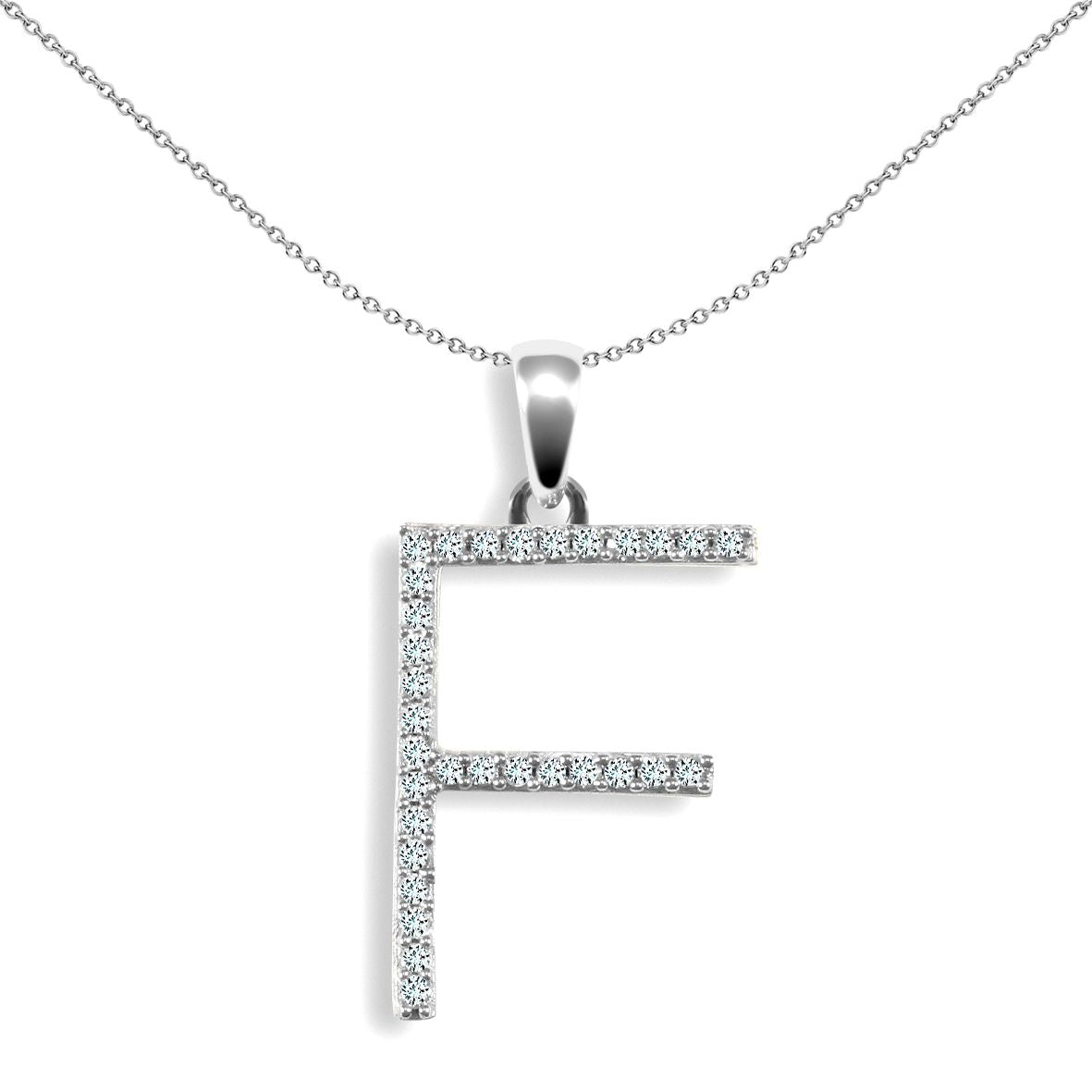 9ct White Gold  Diamond Block Initial ID Charm Pendant Letter F - 9P105-F