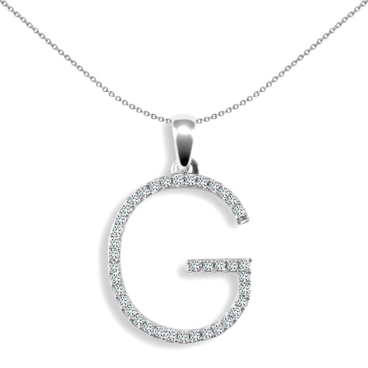 9ct White Gold  Diamond Block Initial ID Charm Pendant Letter G - 9P105-G