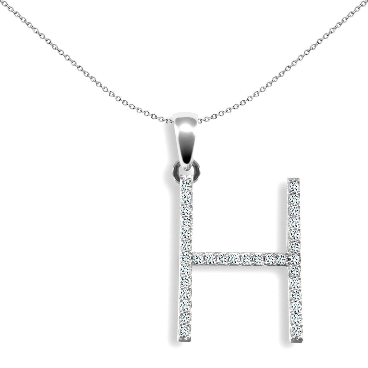 9ct White Gold  Diamond Block Initial ID Charm Pendant Letter H - 9P105-H